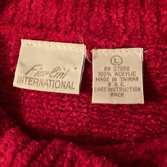 Bright Red Acrylic Vintage Mock Turtleneck sweater with fringe detail - Picture 2 of 5